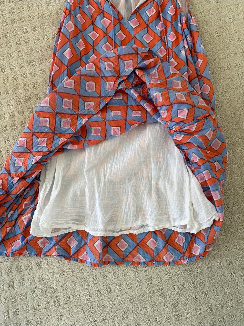 Oliphant mini tank Geometric Print Summer Dress in Coral and Blue - Picture 4 of 7